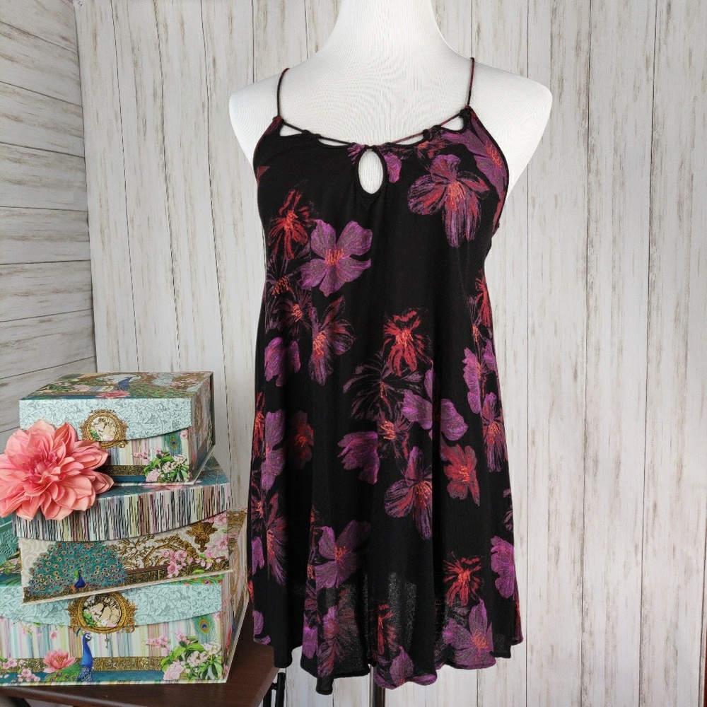 Urban Outfitters black floral strappy tank dress